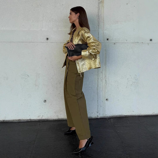 Damen Kurze strukturierte Metallic-Bomberjacke mit Boxy‑Silhouette Shop Nory