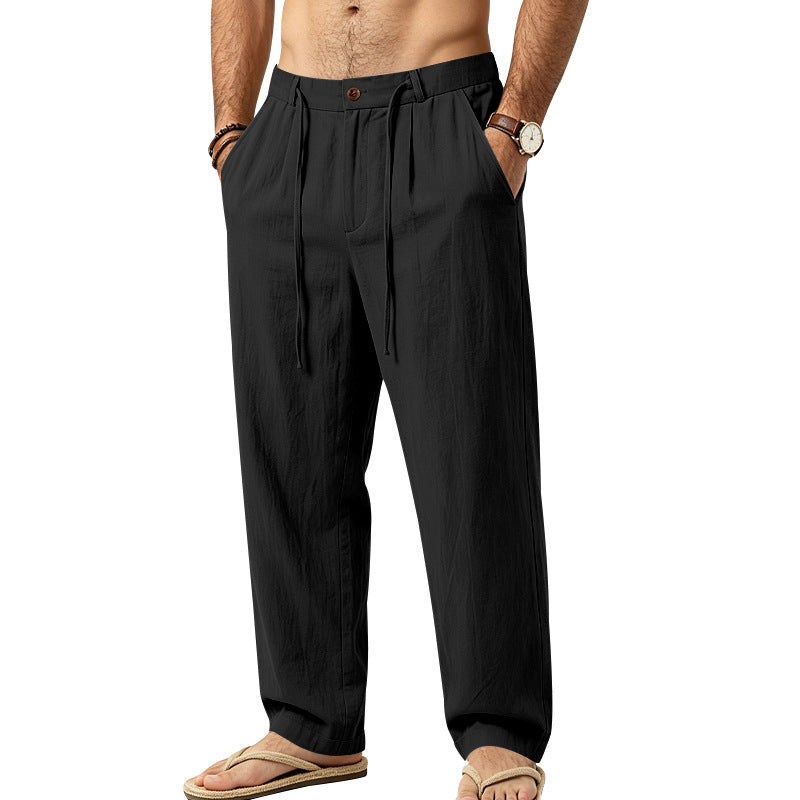 Herren Leichte Leinenhose mit Bundfalten und Kordelzug Shop Nory