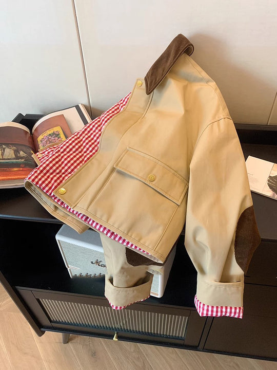 Damen Modische Utility-Jacke mit Samtkragen Shop Nory