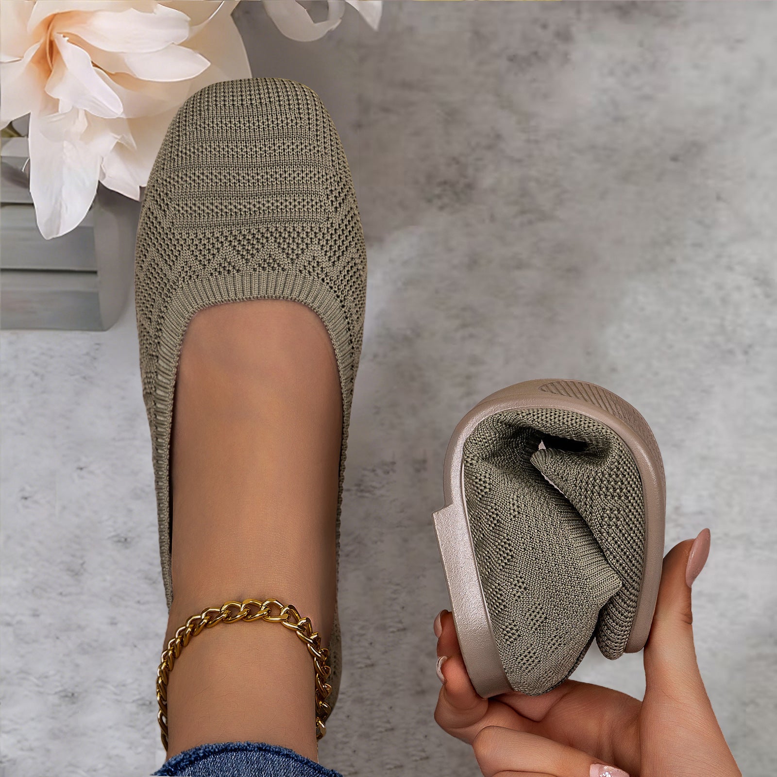 Damen Komfortable und atmungsaktive Strickballerinas