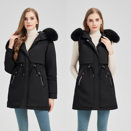 Damen nan taillierter Funktionsparka mit asymmetrischer Frontblende, verstellbarem Tunnelzug und windschützendem Stehkragen Shop Nory