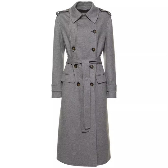 Damen Midilanger Taillierter Doppelreiher‑Trenchcoat aus Wollmix mit ausgestelltem Saum Shop Nory