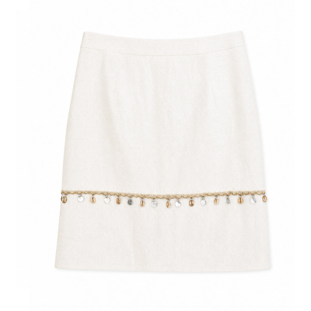 Damen Eleganter Leinenrock mit Zierperlen Shop Nory