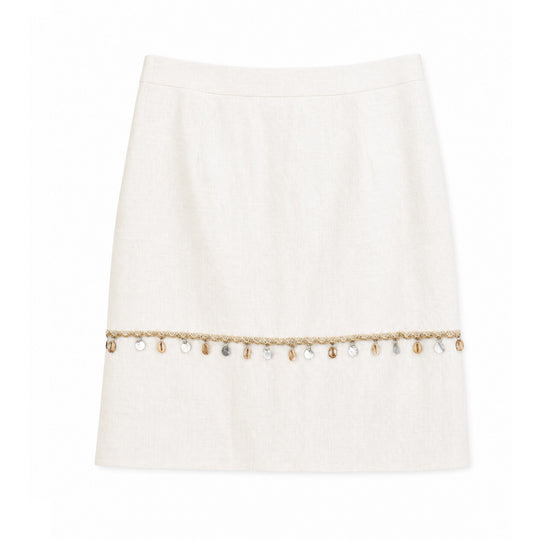 Damen Eleganter Leinenrock mit Zierperlen Shop Nory