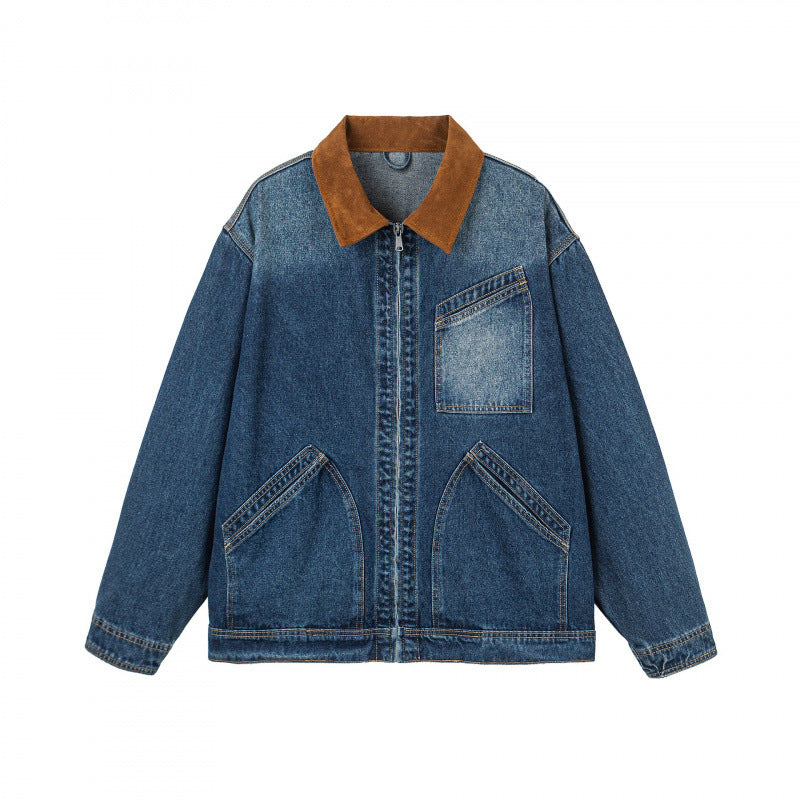 Herren Oversize-Denimjacke mit Cordkragen und diagonalem Brusttaschendetail Shop Nory