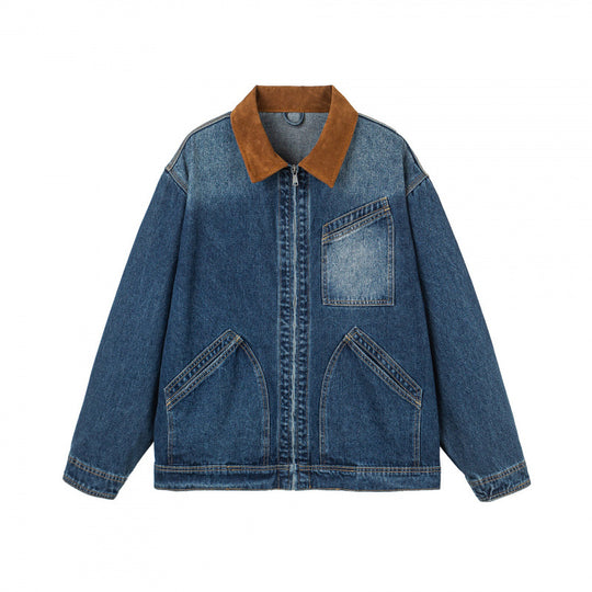 Herren Oversize-Denimjacke mit Cordkragen und diagonalem Brusttaschendetail Shop Nory