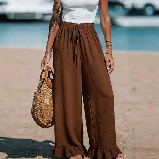 Damen Leichte Leinenhose mit weitem Bein und elastischem Bund Shop Nory