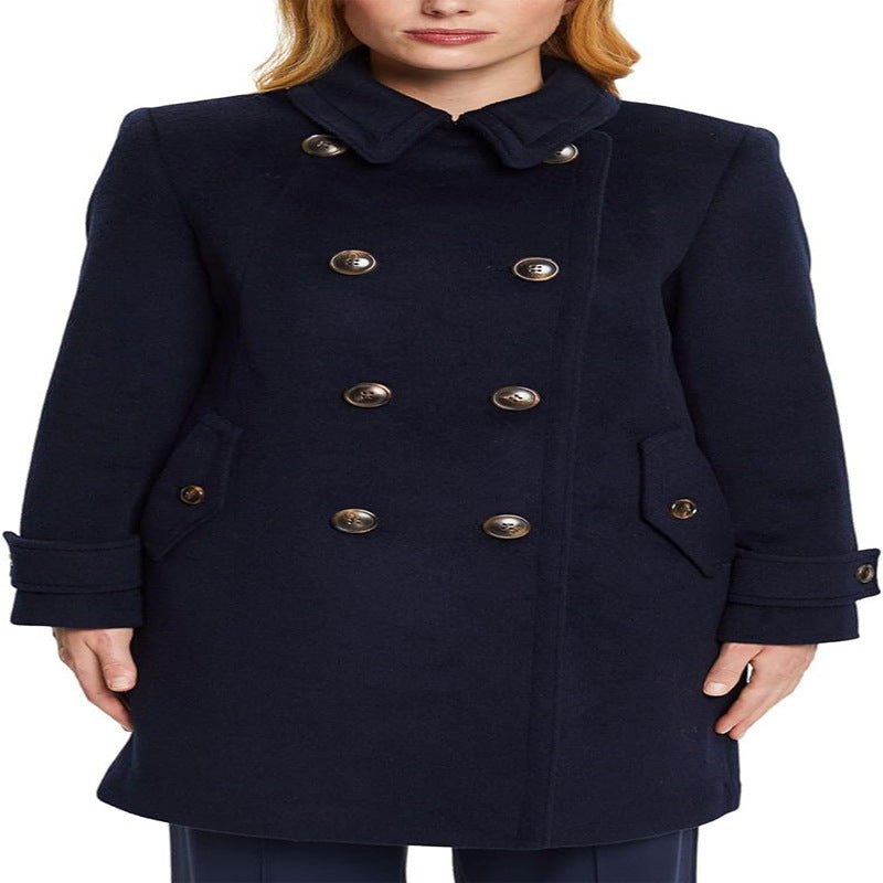 Damen Midilanger Doppelreihiger Marineinspirierter Wollmix-Peacoat mit Pattentaschen Shop Nory