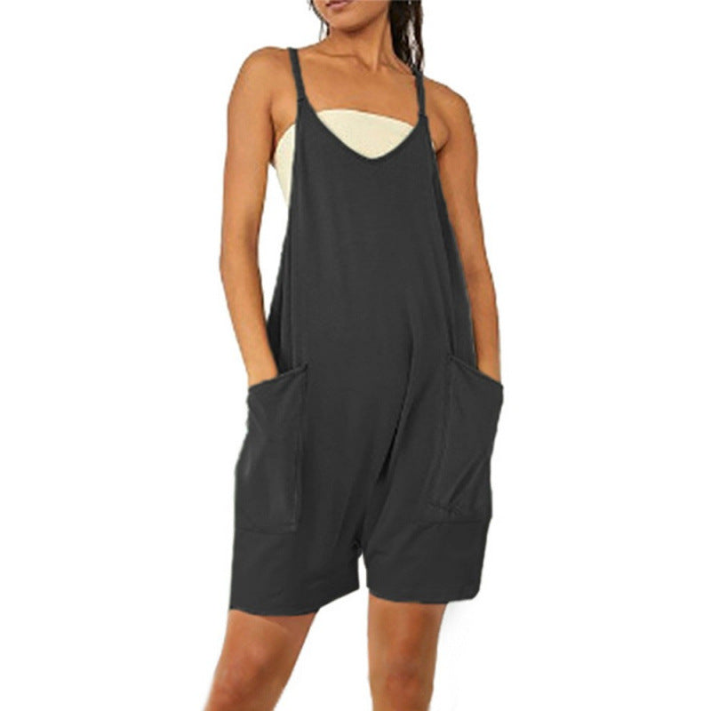 Damen Lässiger Jumpsuit mit tiefem Ausschnitt und praktischen Taschen