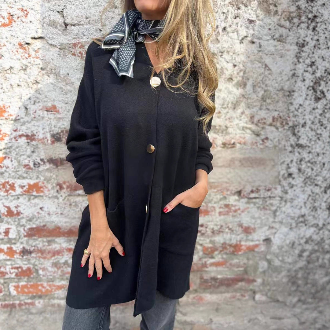Damen Oversize Strickmantel-Cardigan mit aufgesetzten Taschen und Zierknöpfen Shop Nory