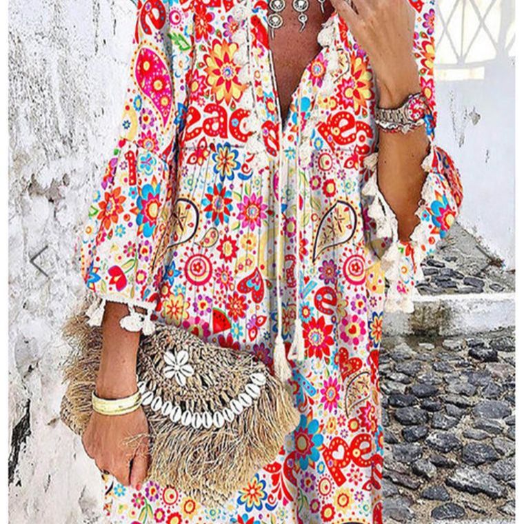 Damen Tunika-Kleid mit kreativem Print und Taschendetails
