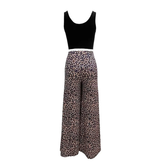 Damen Weitbeinige Tiermuster-Hose mit hohem Bund
