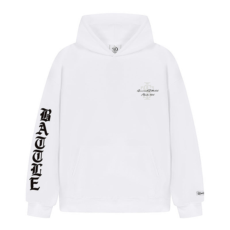 Unisex Oversize-Kapuzenpullover mit Gothic-Ärmelprint und Kängurutasche Shop Nory