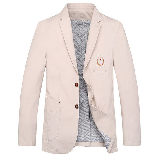 Herren Baumwoll-Blazer im Casual-Worker-Stil mit Brusttasche und Emblem Shop Nory