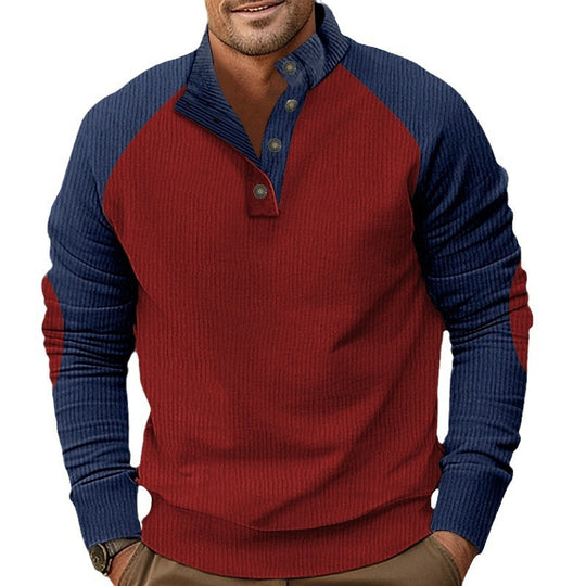 Herren Waffelstruktur-Henley-Pullover mit Stehkragen und Knopfleiste Shop Nory