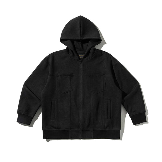Unisex Texturierte Kapuzenzipjacke mit Waffelstruktur und Fronttaschen Shop Nory