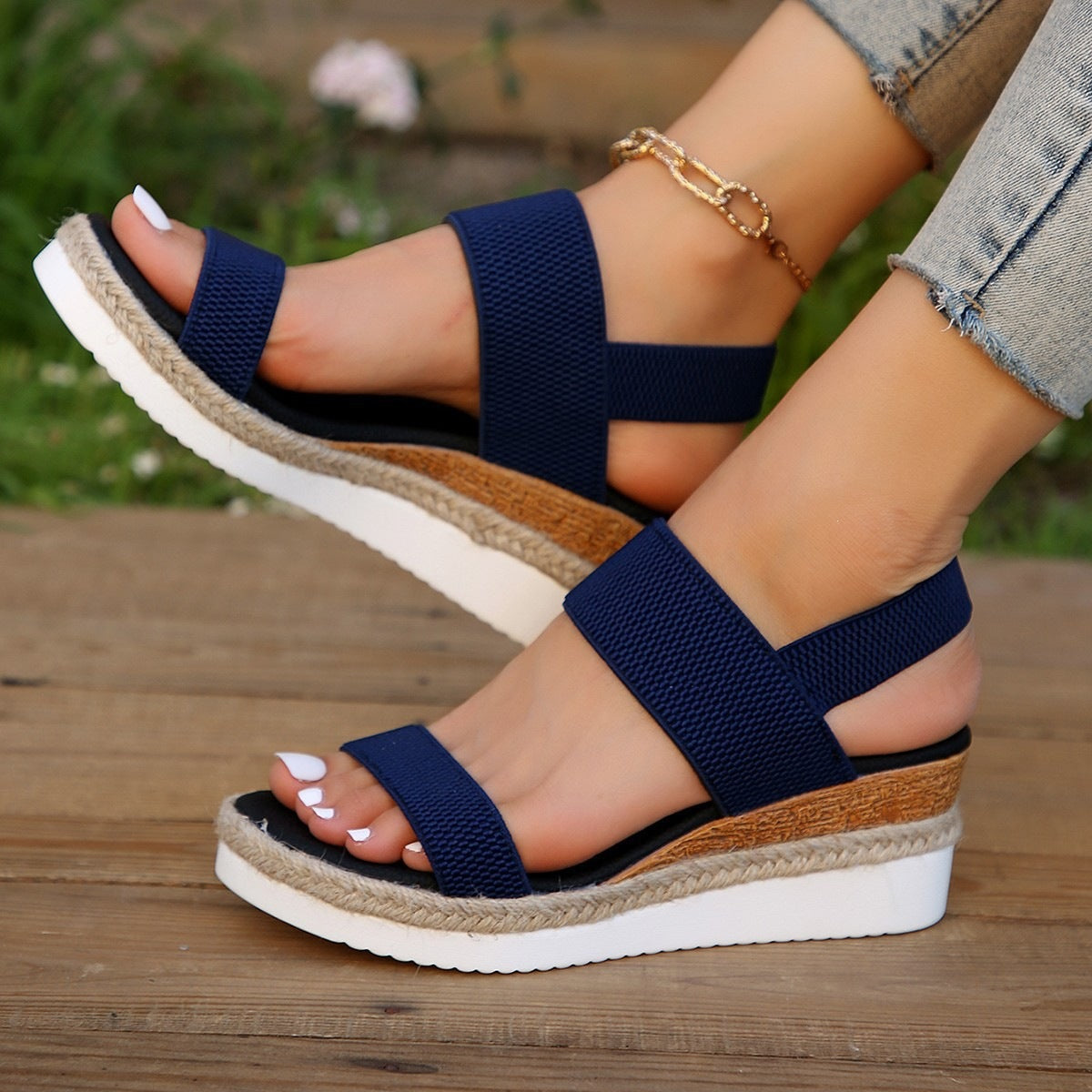 Damen Wedge-Sandalen mit elastischen Riemen und rutschfester Sohle