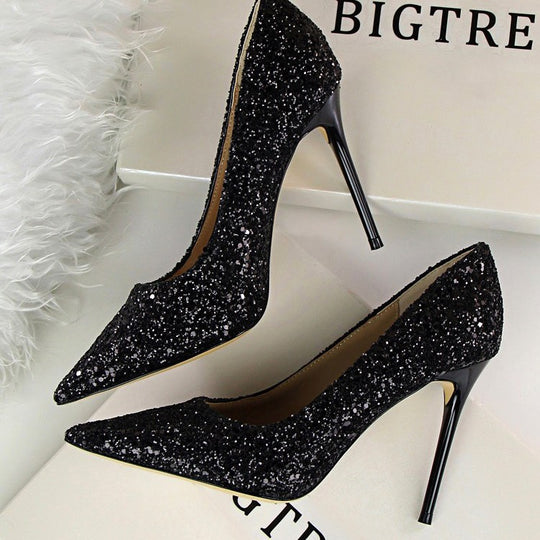Damen Glitzer-Pumps mit spitzer Zehenform und metallic Stiletto-Absatz Shop Nory