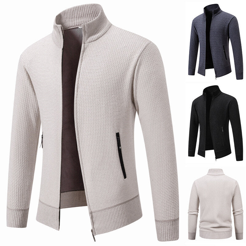Herren Texturierter Zip-Strickcardigan mit Stehkragen, Waffelstruktur und Reißverschlusstaschen Shop Nory