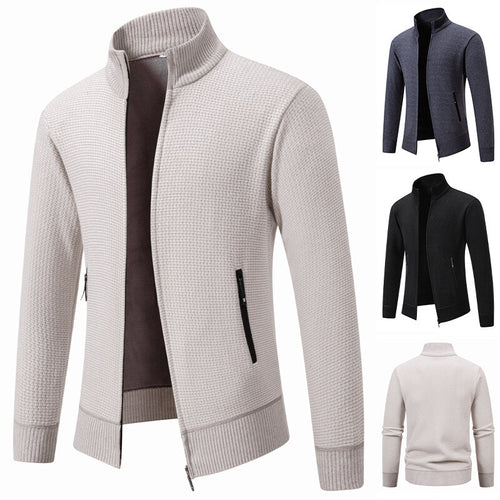 Herren Texturierter Zip-Strickcardigan mit Stehkragen, Waffelstruktur und Reißverschlusstaschen Shop Nory