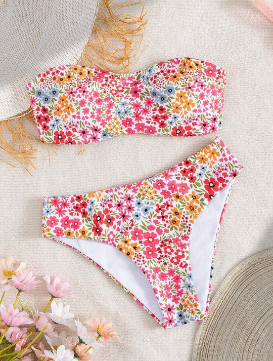 Damen Bandeau-Bikini mit elegantem Muster Shopnory