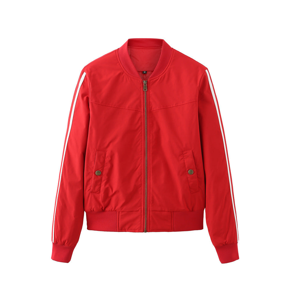 Damen sportliche Bomberjacke mit modischen Seiteneinsätzen und elastischen Bündchen Shopnory