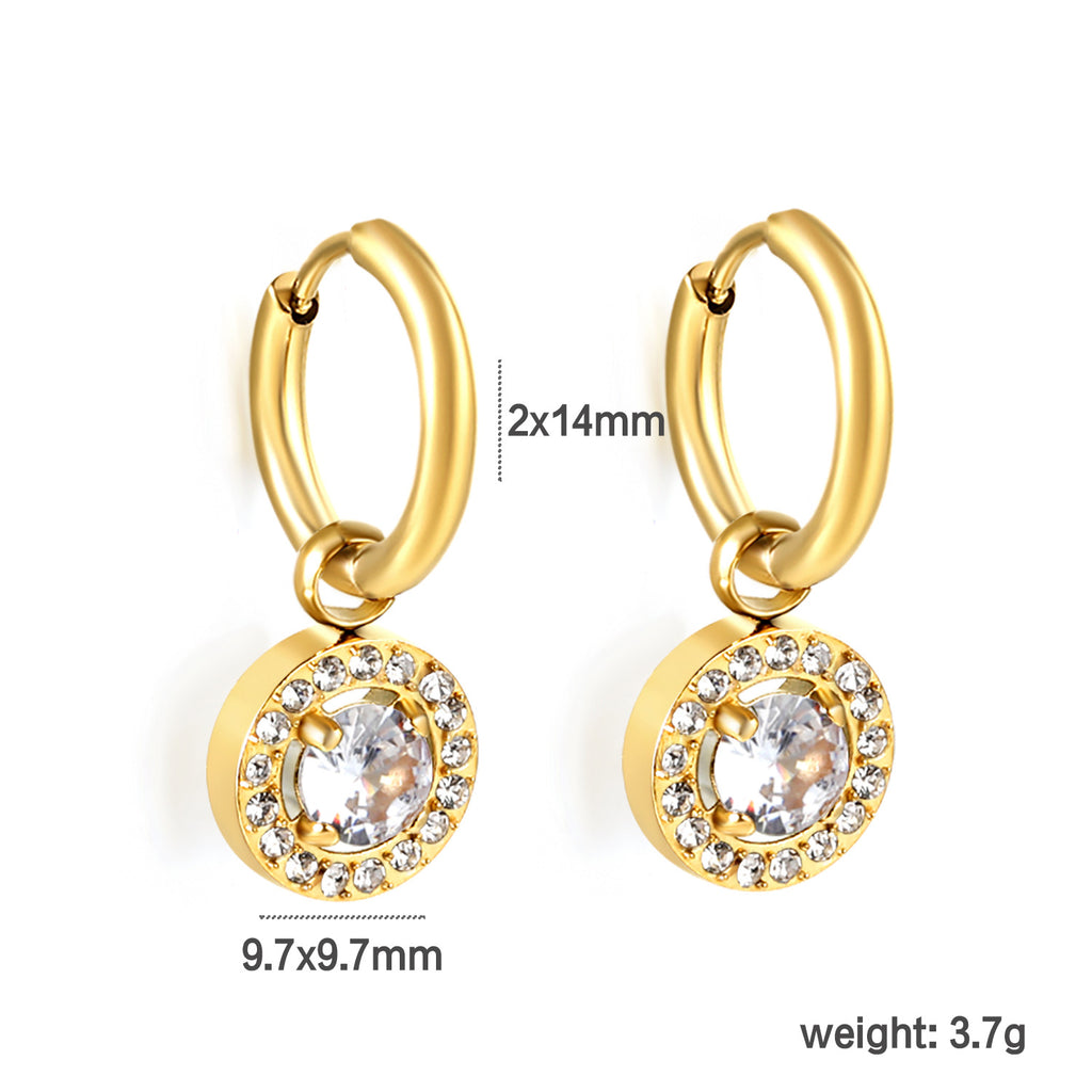 Damen Hängende Ohrstecker mit funkelndem grünem Zirkonia und goldplattierter Edelstahlfassung Shop Nory