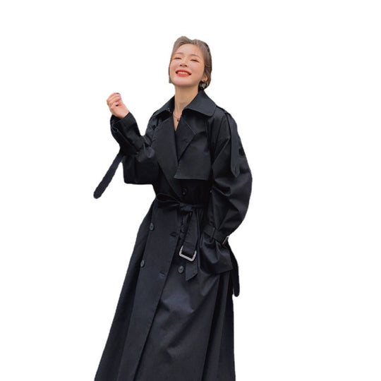 Damen Langer doppeltreihiger Trenchcoat mit Taillengürtel, Sturmklappe und weitem Oversize‑Schnitt Shop Nory