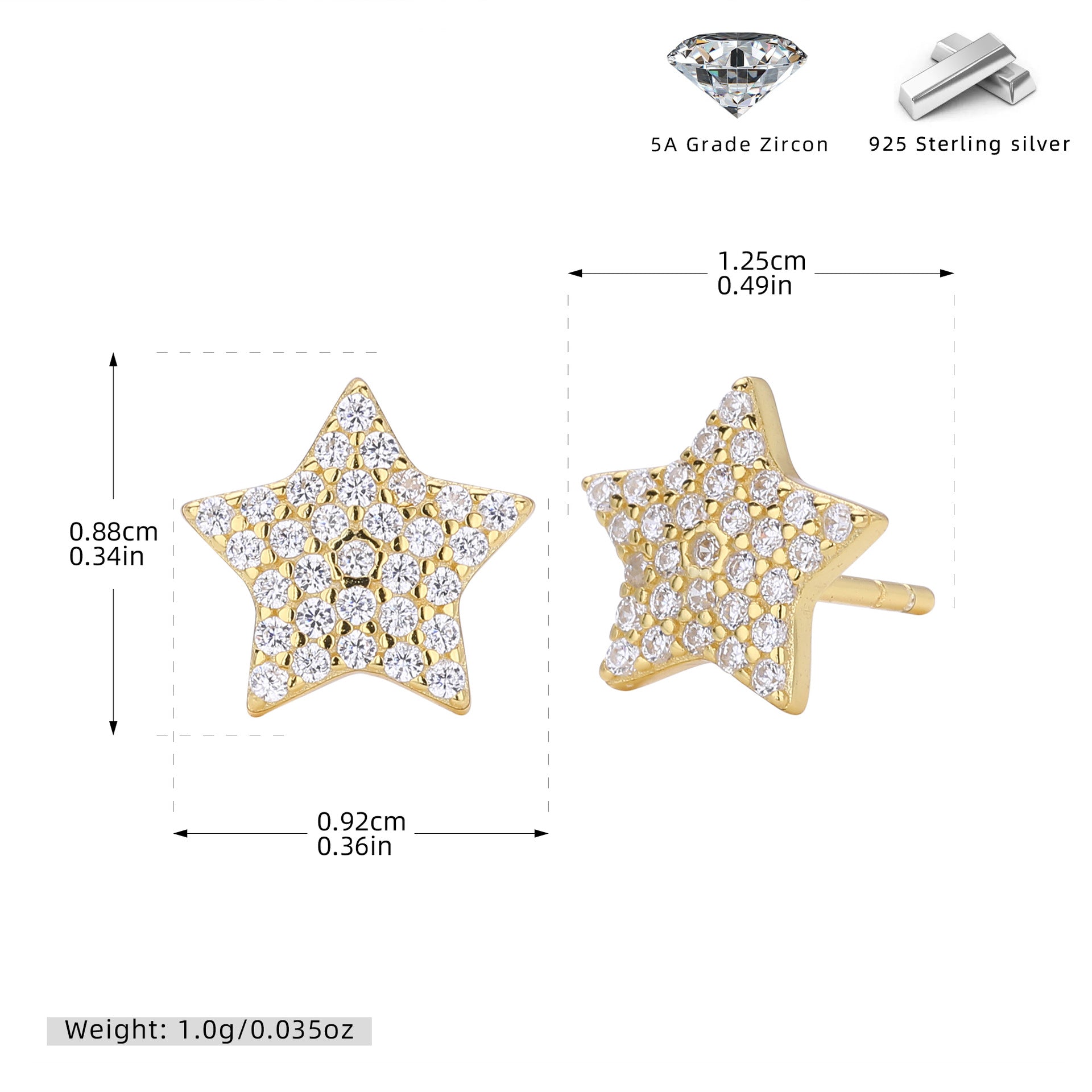 Damen Ohrstecker mit funkelndem Sternendesign aus 925 Sterling Silber Shop Nory