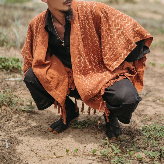 Herren gewShop Noryter Boho-Poncho mit Fransen und V-Ausschnitt Shop Nory