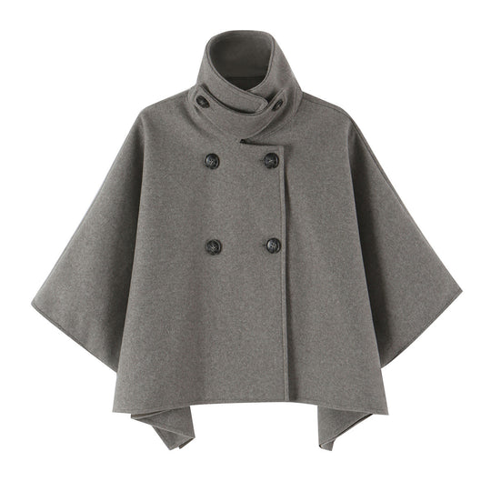 Damen Wolloptik-Cape mit doppelreihiger Knopfleiste, hohem Stehkragen und kastiger Silhouette Shop Nory
