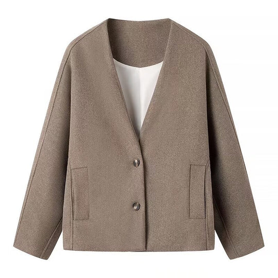 Damen Boxy Kurzjacke aus Wollmix mit V‑Ausschnitt und Zwei‑Knopf‑Verschluss Shop Nory