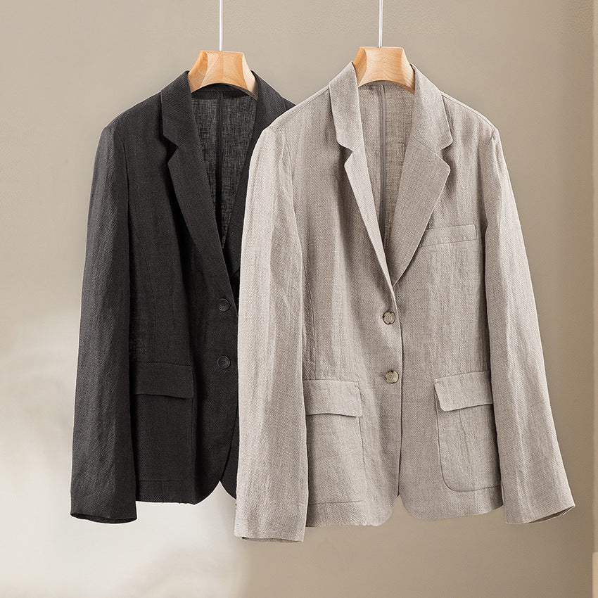 Damen Leicht strukturierter Leinenblazer mit Pattentaschen und Zwei-Knopf-Verschluss Shop Nory