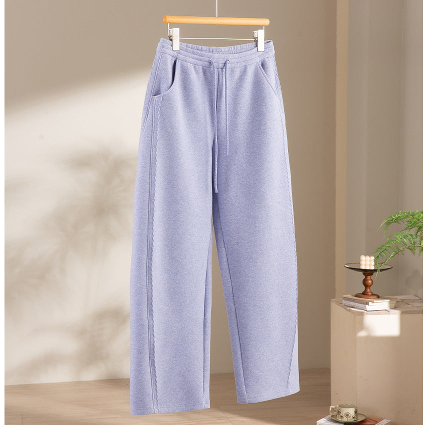 Damen Relaxed-Fleece-Hose mit hoher Taille, Tunnelzug und dekorativer Seitennaht Shop Nory