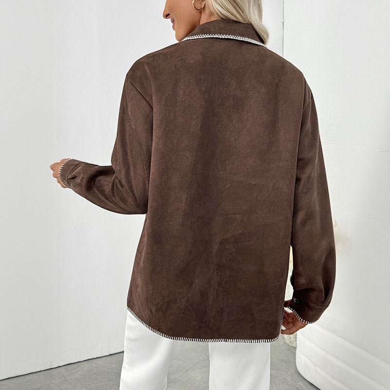 Damen Oversized Hemdjacke aus Velours mit Zierstickerei und Knopfleiste Shop Nory