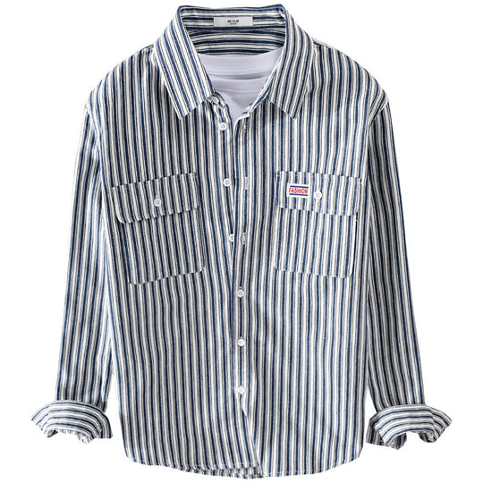 Herren Maritimes Streifen-Überhemd aus Baumwoll‑Twill mit Brustklappen und Relaxed-Fit Shop Nory
