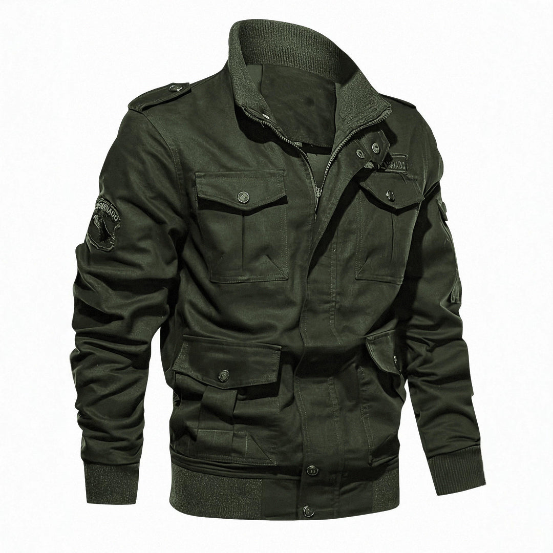 Herren Fieldjacke im Military-Stil mit Mehrfach-Taschen und Strickkragen Shop Nory