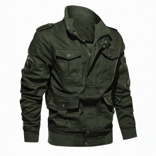 Herren Fieldjacke im Military-Stil mit Mehrfach-Taschen und Strickkragen Shop Nory