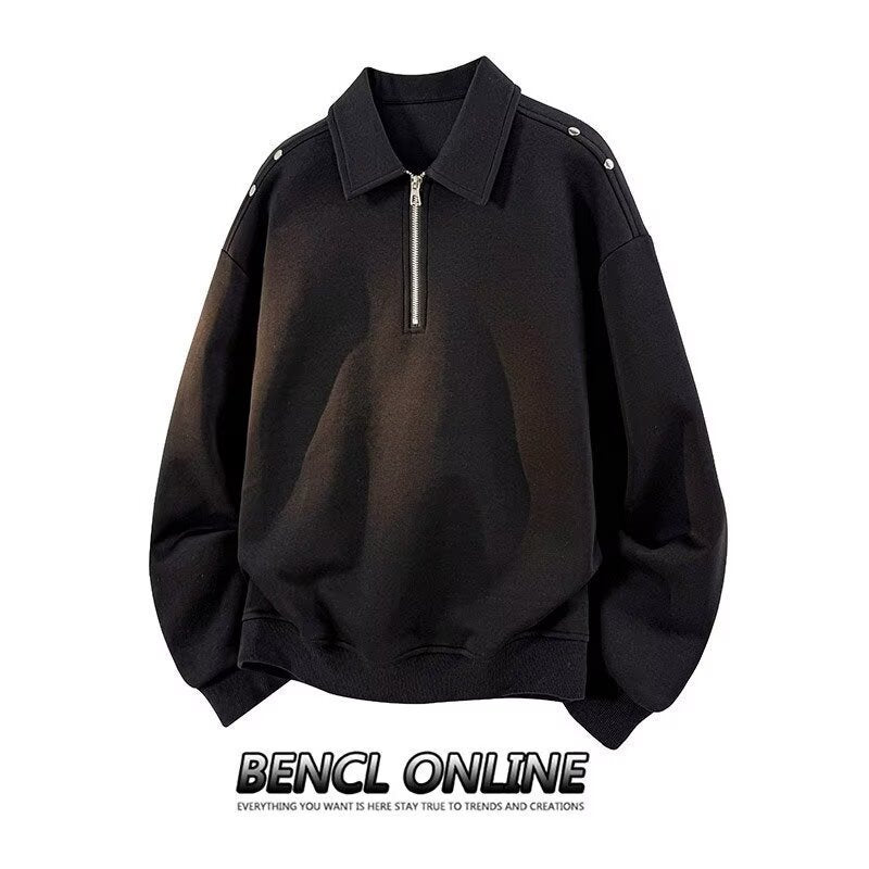 Herren Oversized Sweatshirt mit Reißverschluss-Kragen und Druckknopf-Schulterdetail Shop Nory