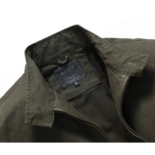 Herren leichter Canvas-Fieldbomber mit Stehkragen, verdecktem Reißverschluss und Pattentaschen Shop Nory