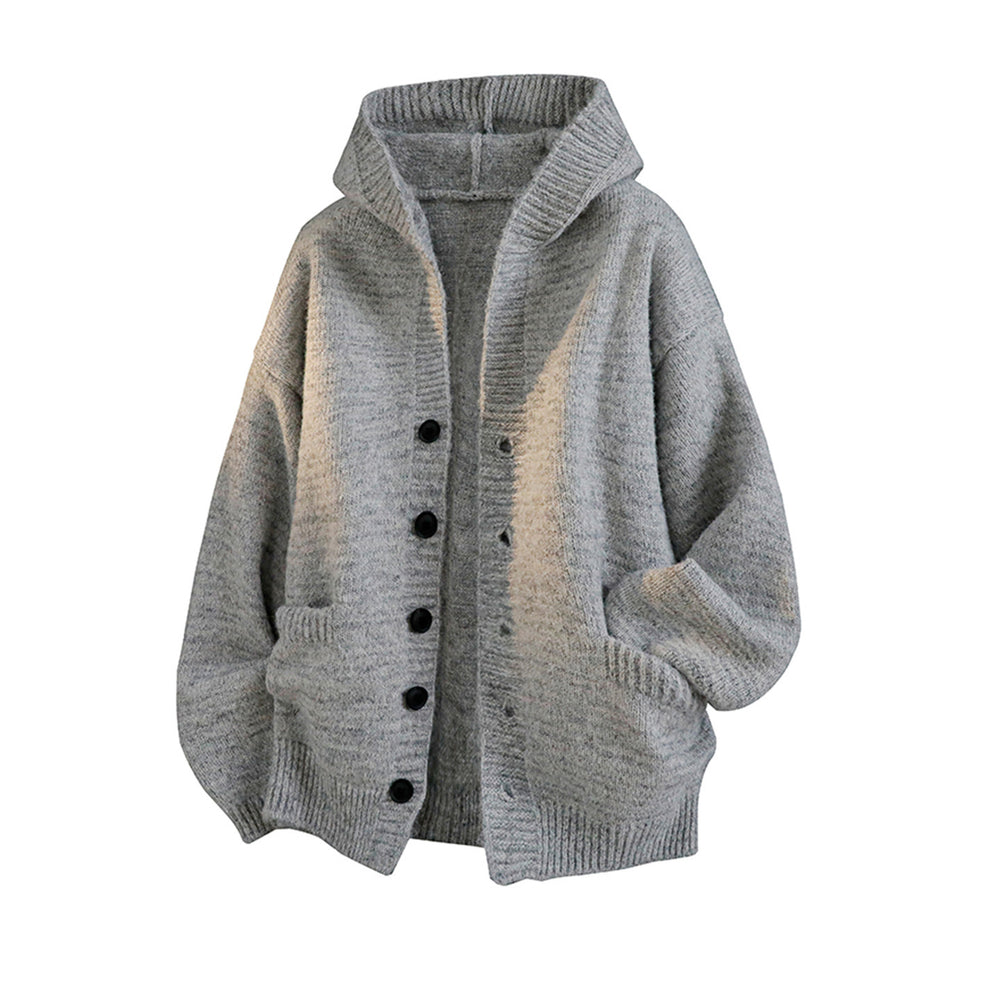 Damen Gemütliche Strickjacke mit Kapuze und Knöpfen Shop Nory