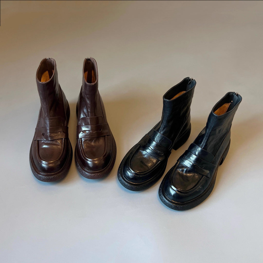 Damen Chunky Ankle Boots mit elegantem Absatz und klassischem Loafer-Design Shopnory