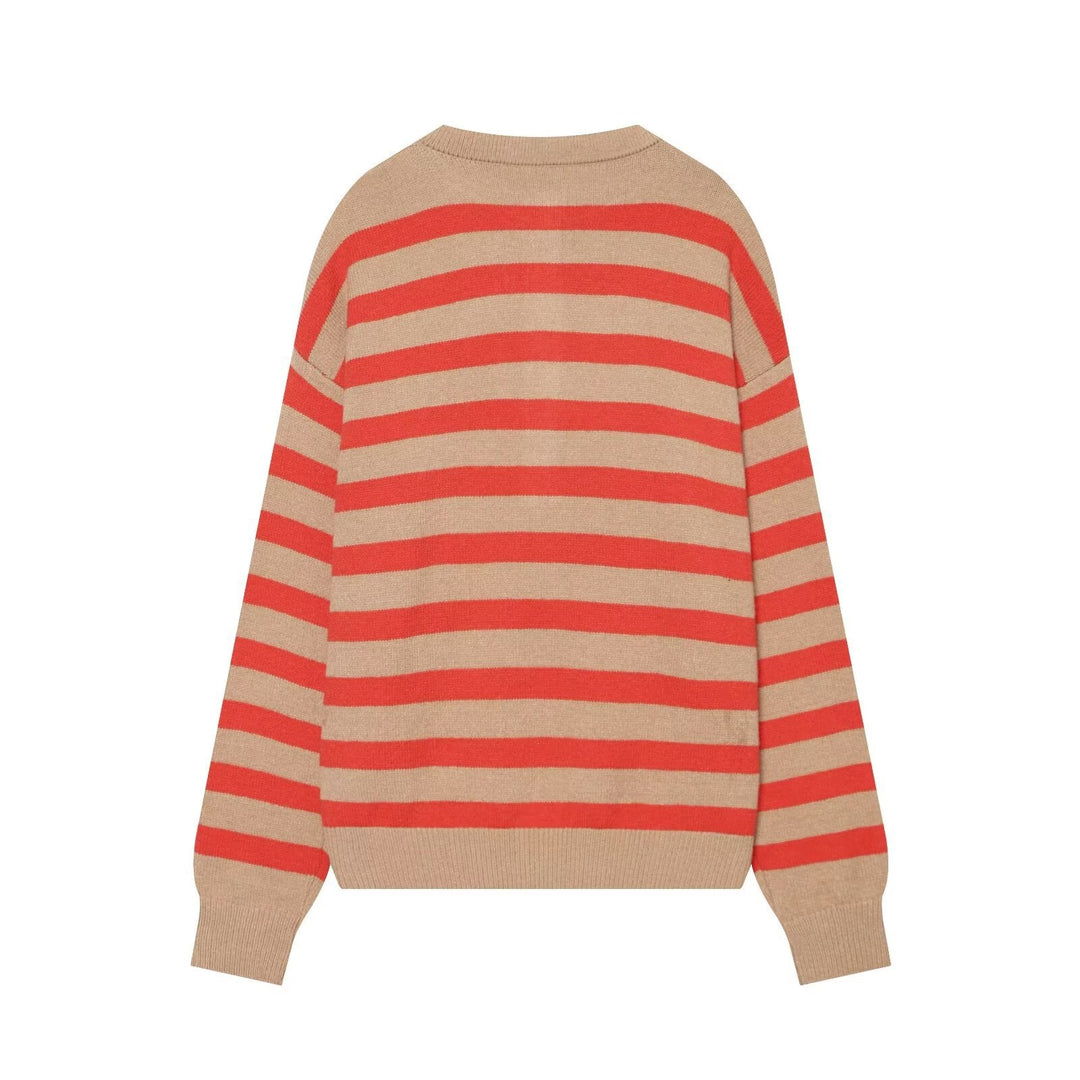 Damen Gestreifter Strickpullover mit Henley-Knopfleiste Shop Nory