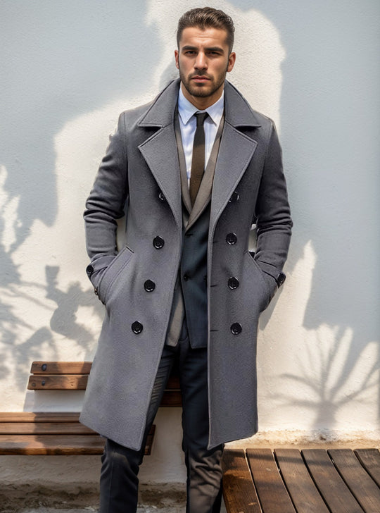 Herren Doppelreihiger Wollmantel mit breitem Revers und taillierter Silhouette Shop Nory