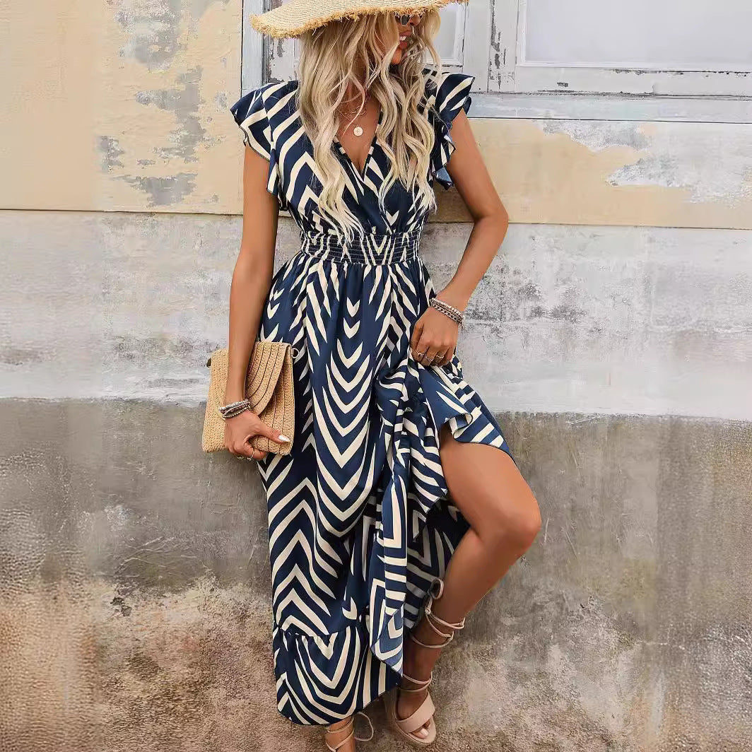 Damen Maxikleid mit V-Ausschnitt und Rüschendetails