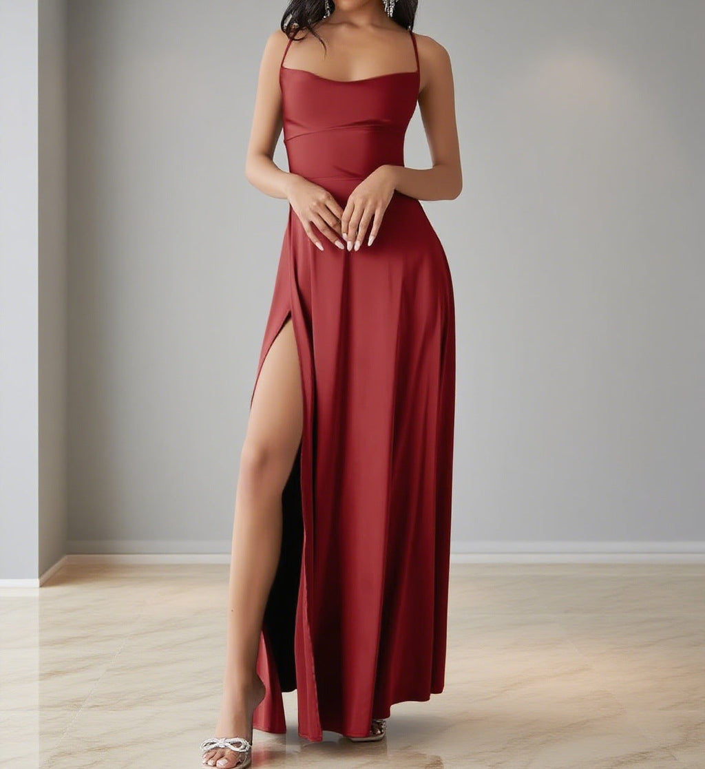 Damen Elegantes Maxikleid mit seitlichem Schlitz und zarten Trägern
