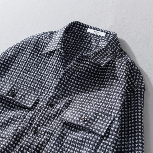 Herren Hemdjacke-Overshirt aus Baumwollmix mit Miniherz-Alloverprint und Brusttaschen Shop Nory