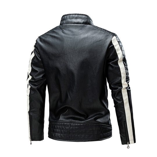 Herren Biker-Lederjacke im Colorblock-Design mit gesteppter Schulterpartie und Stehkragen Shop Nory