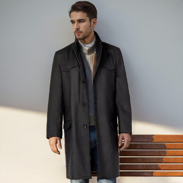 Herren Lang geschnittener Wollmantel mit Westernpasse und Pattentaschen Shop Nory