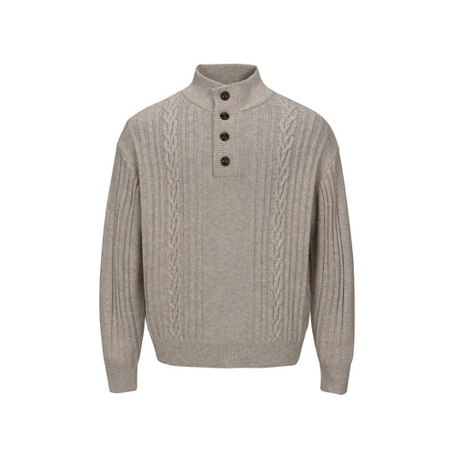 Herren Grobstrukturierter Strickpullover mit Stehkragen und Knopfleiste Shop Nory